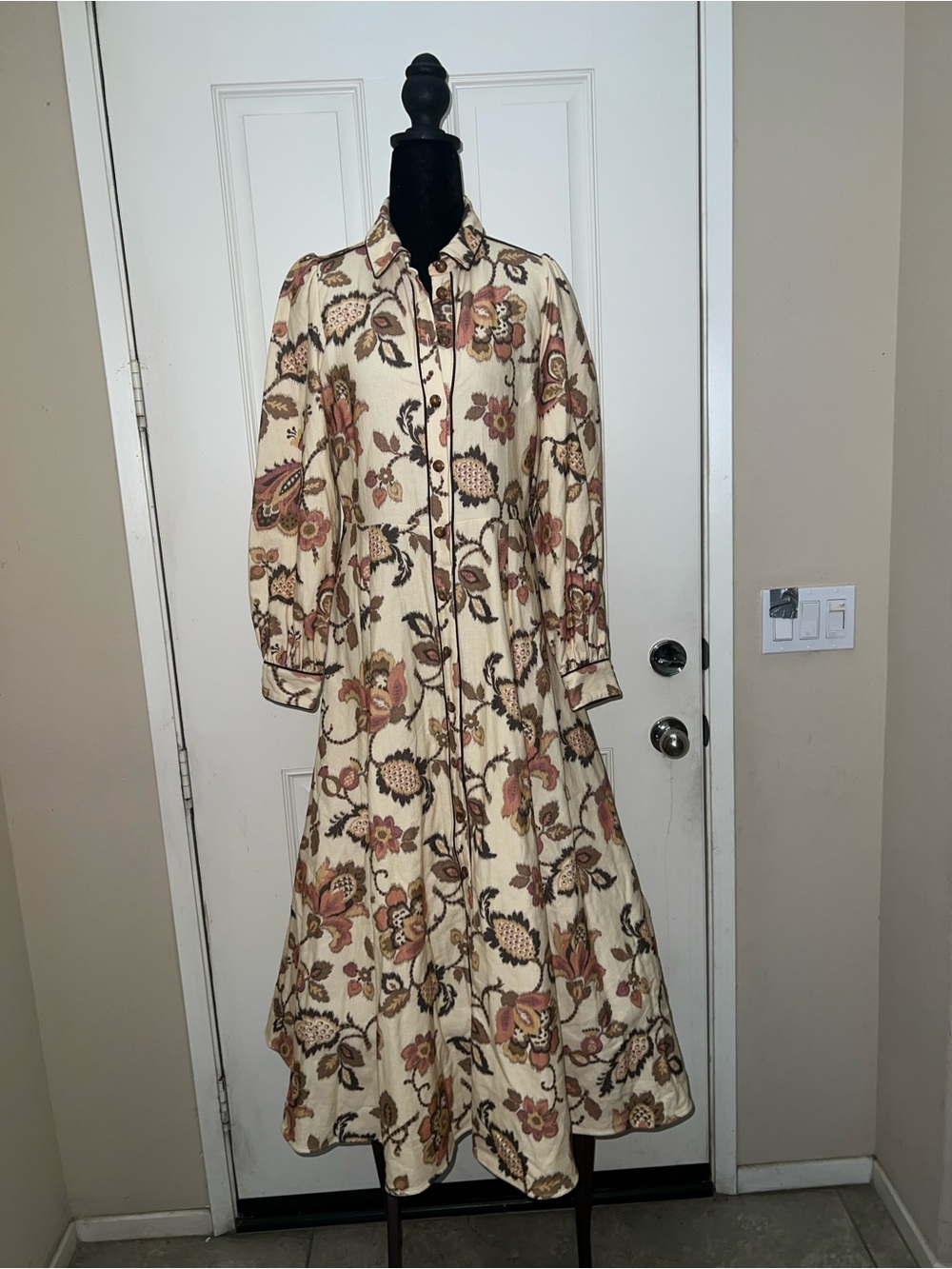 Sezane Zoea Time Capsule Full Length Button Up Shirt Style Maxi Dress Sz 4